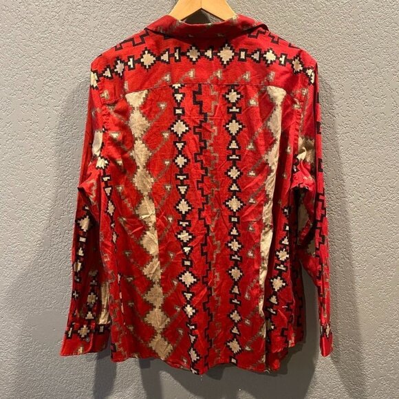 Lauren Ralph Lauren Button Front Shirt Womens Plus 2X Red Aztec Print Cotton - Picture 5 of 5
